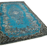 Hand-knotted hi-low pile oriental 1970s 177 cm x 321 cm blue carpet