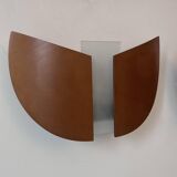 Pair of vintage thermoformed wood and sandblasted glass wall lights, France, 1980