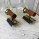 Pair of wall sconces balls in blown glass, metal and teak style 50s