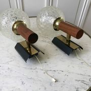 Pair of wall sconces balls in blown glass, metal and teak style 50s