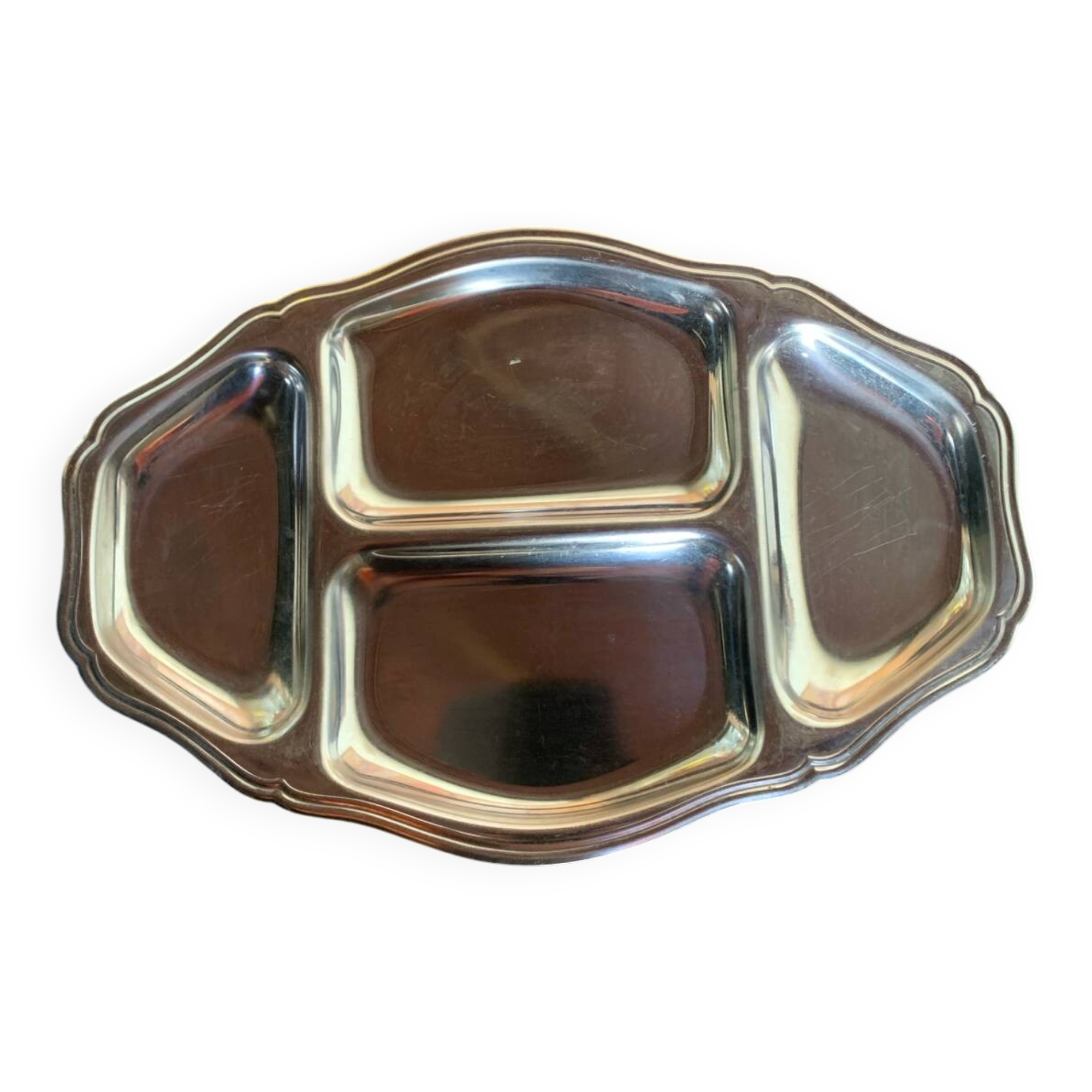 Vintage stainless steel large serving tray – meat & vegetable compartments