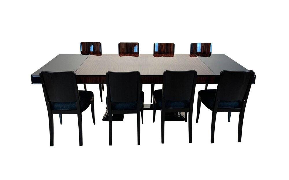 French Art Deco Expandable Dining Room Set, 1930, Set of 9