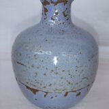 Vase boule céramique signée bleu Accolay ou autre 16 cm