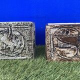 Pair of Troika Cornwall English ceramic cube vases by Linda Hazel and Avril Bennet, 1970