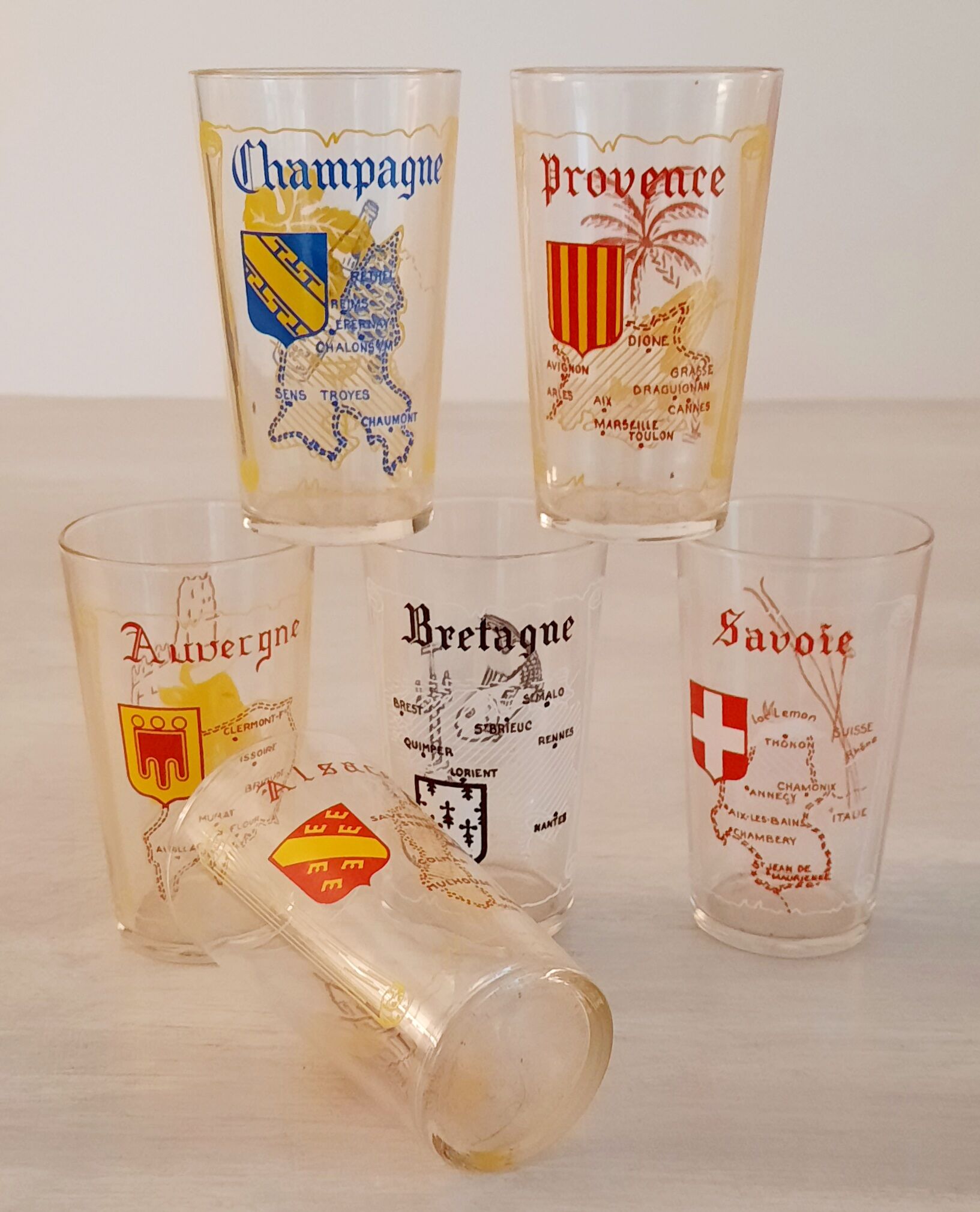 6 orangeade glasses - lemonade - water - regional theme - vintage