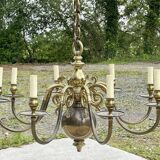 Lustre hollandais en laiton 8 feux années 60 - 85cmx1m23.