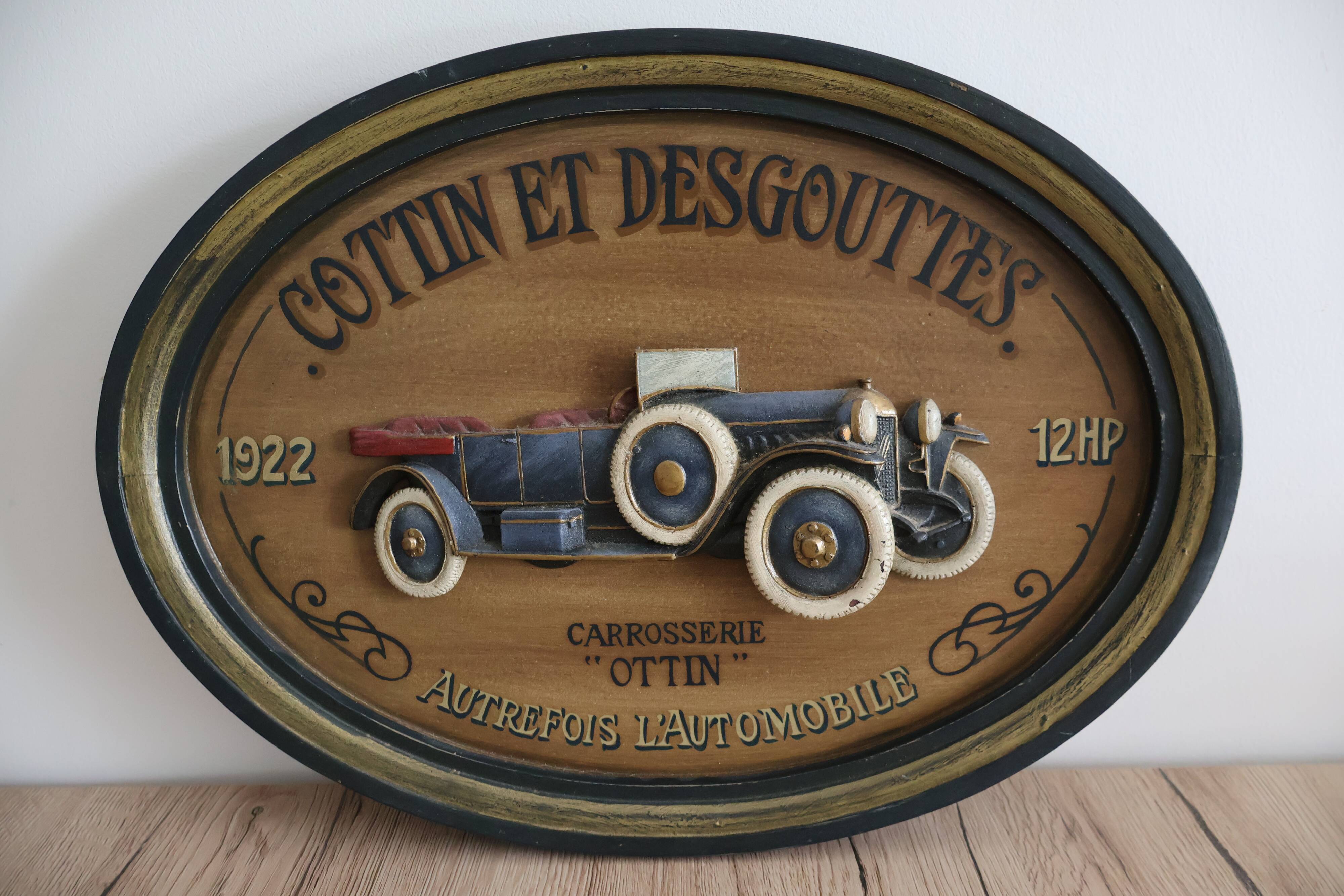Wooden painting old car country corner 60s