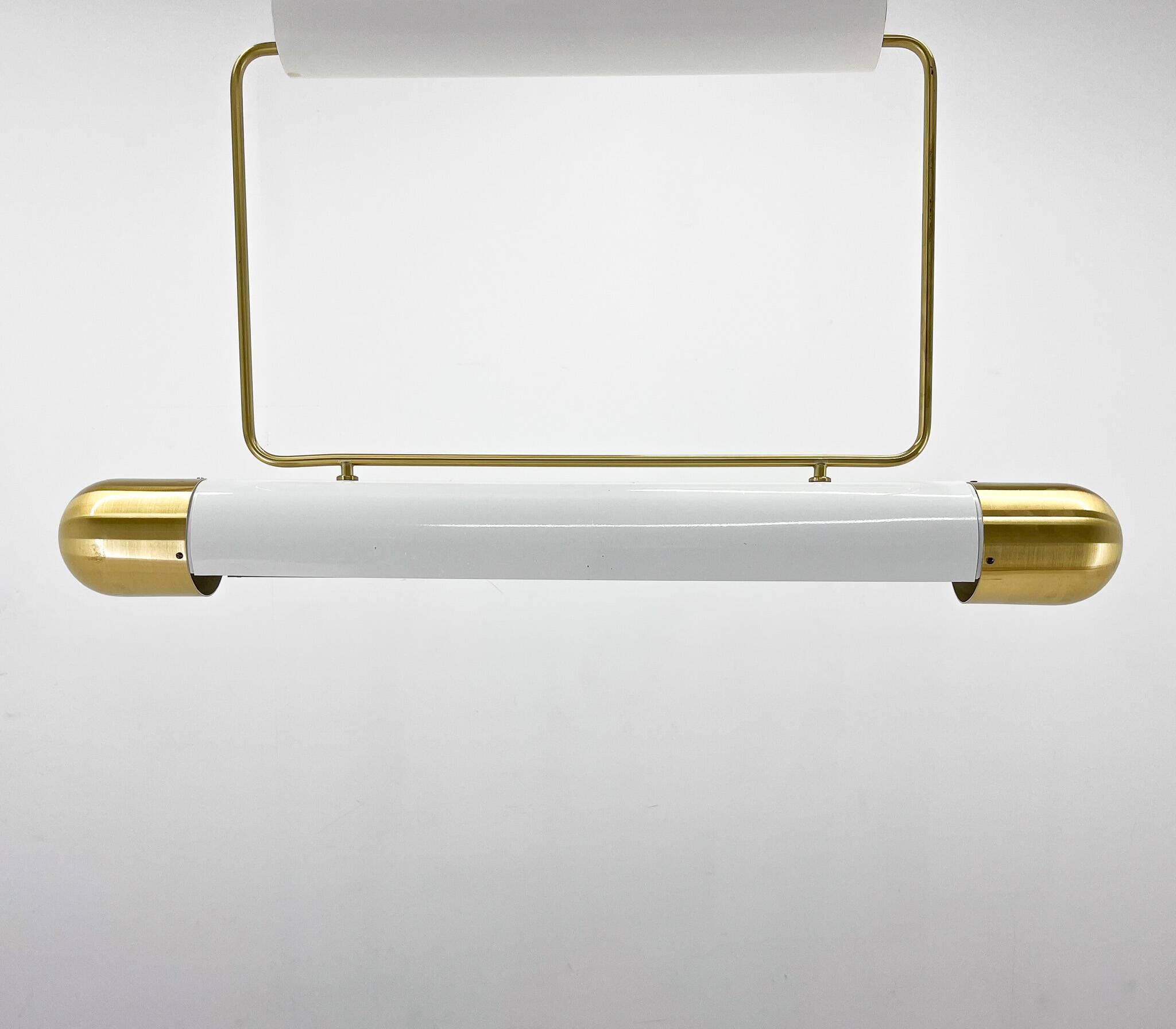 Mid-century Brass Long Pendant Light by Napako