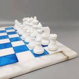 1970s Gorgeous Sky Blue and White Chess Set in Volterra Alabaster Handmade.
