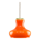 Mid-Century Modern Italian Orange Glass and Brass Pendant Lamp