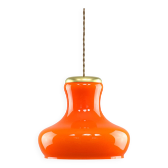 Mid-Century Modern Italian Orange Glass and Brass Pendant Lamp
