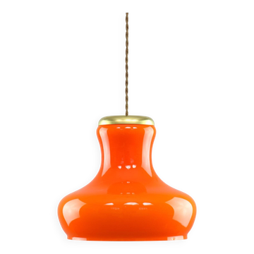 Mid-Century Modern Italian Orange Glass and Brass Pendant Lamp