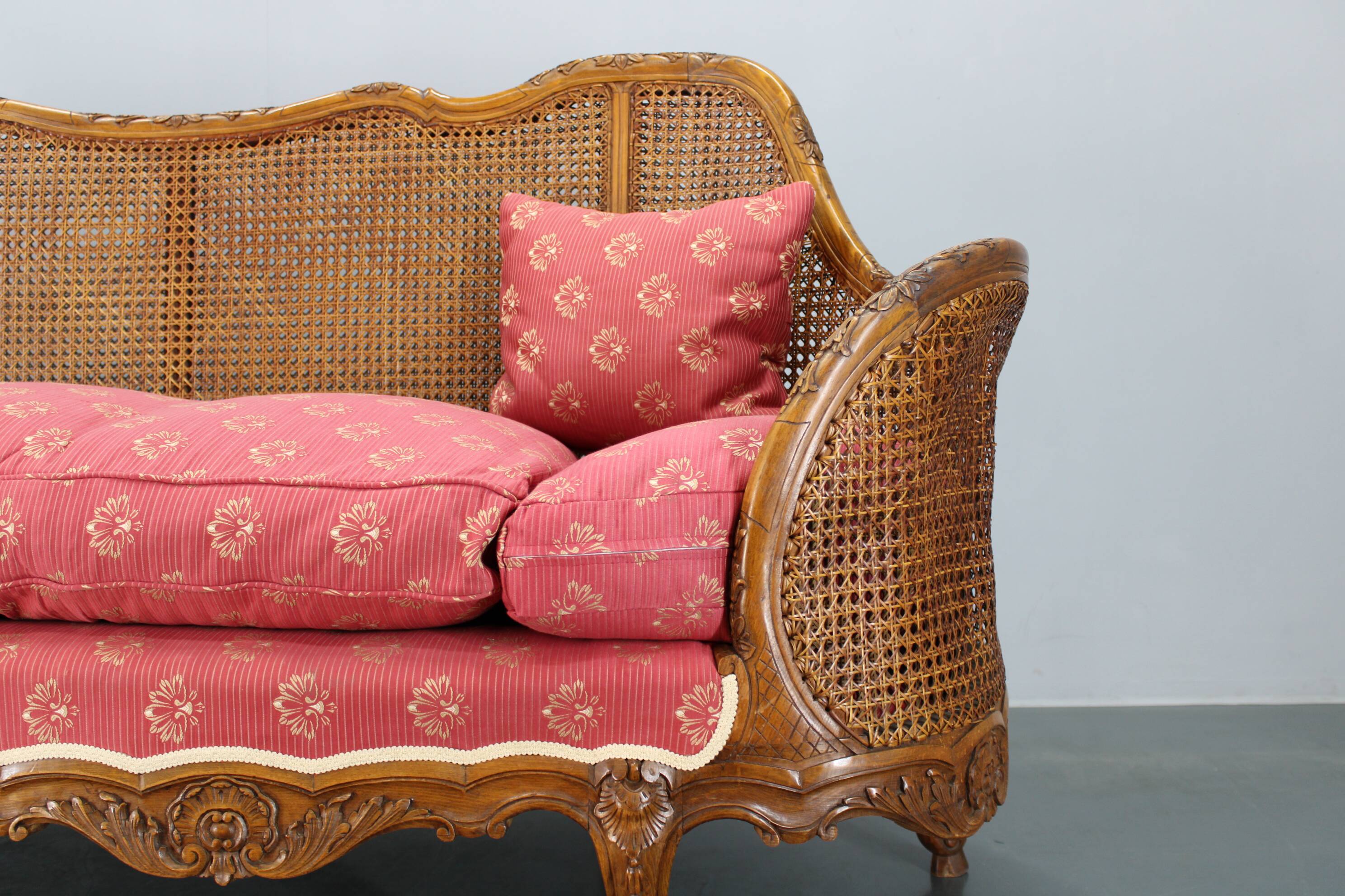 Antique Carved Sofa with Cane Sides , Czechoslovakia