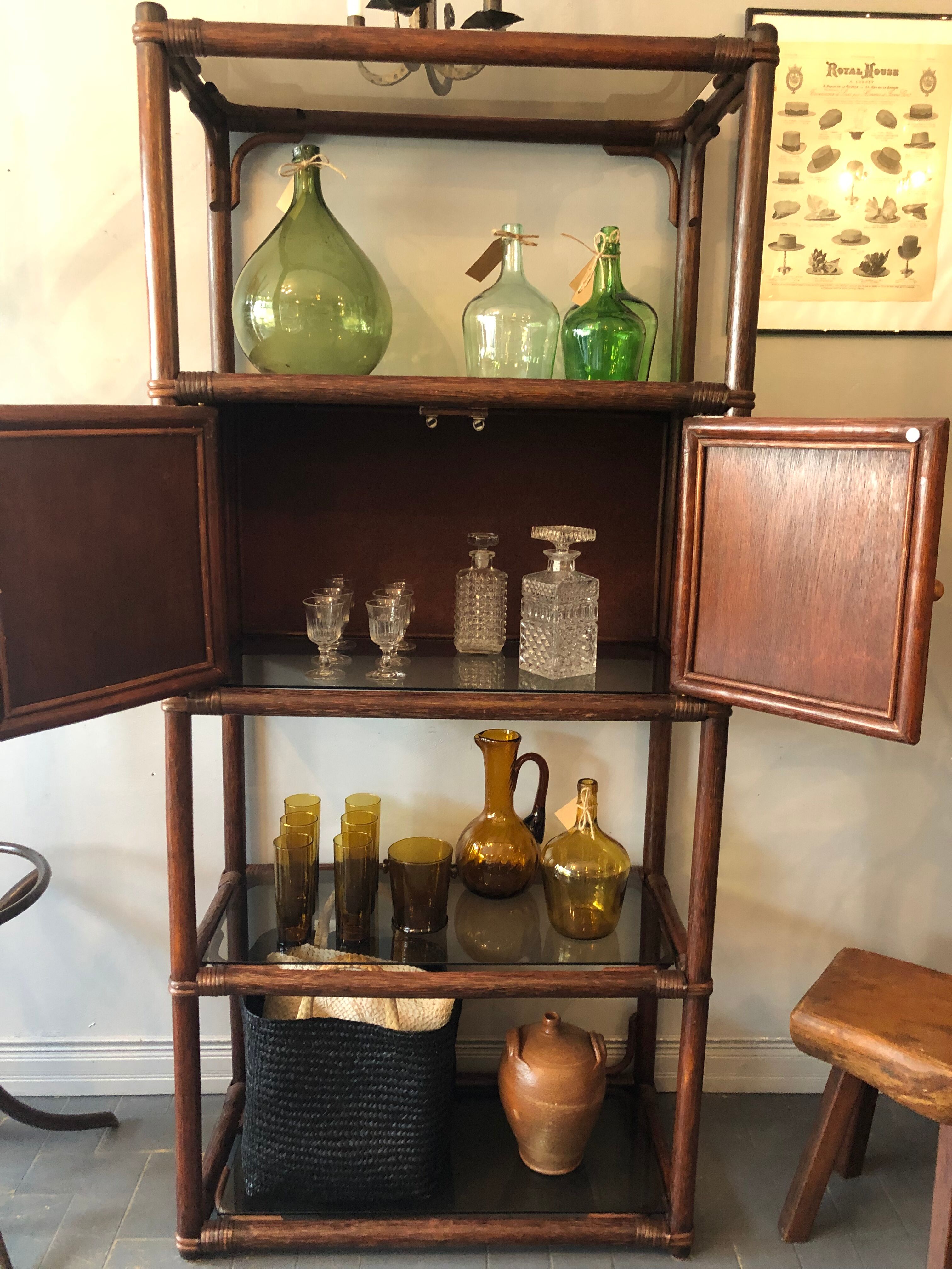 Bamboo and rattan bookcase 70s-80s