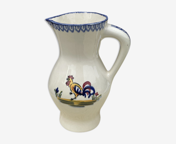 Pichet à décor de coq en faïence de St Clément