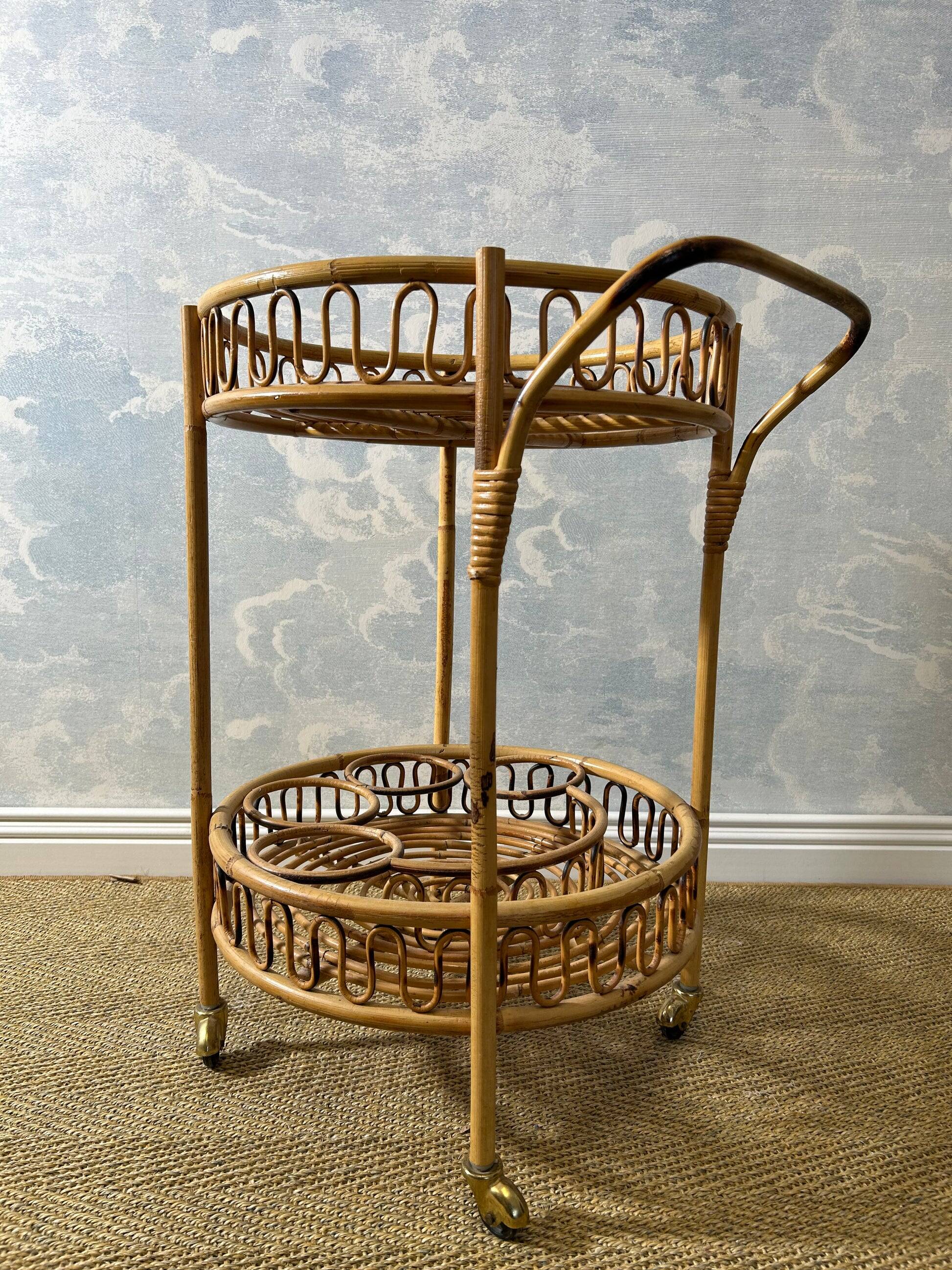Desserte ronde en bambou dans le style de Franco Albini, années 60
