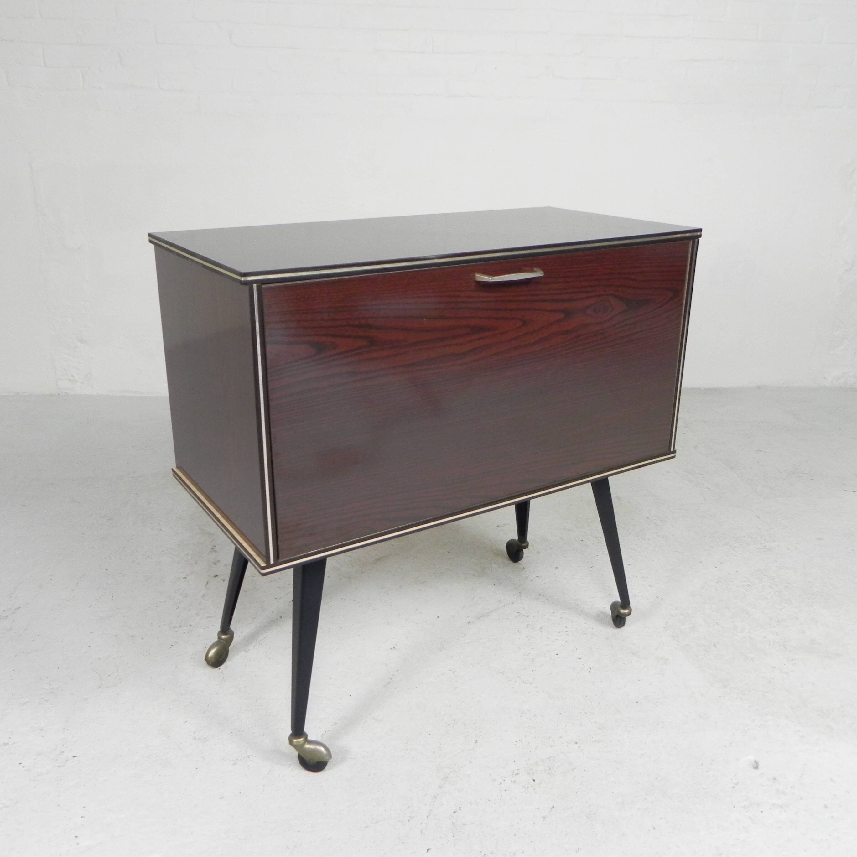 Vintage drinks cabinet, bar on castors, 1960s