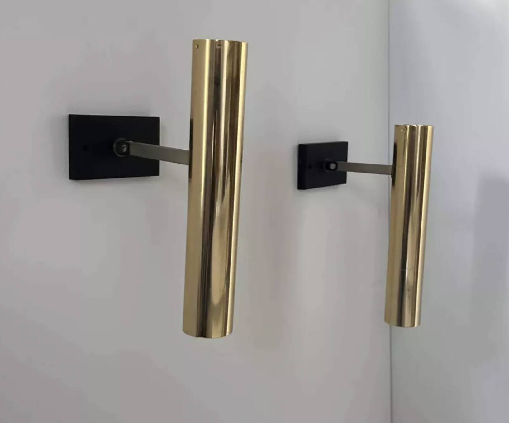 Pair of vintage modernist brass wall lights, France 1970s
