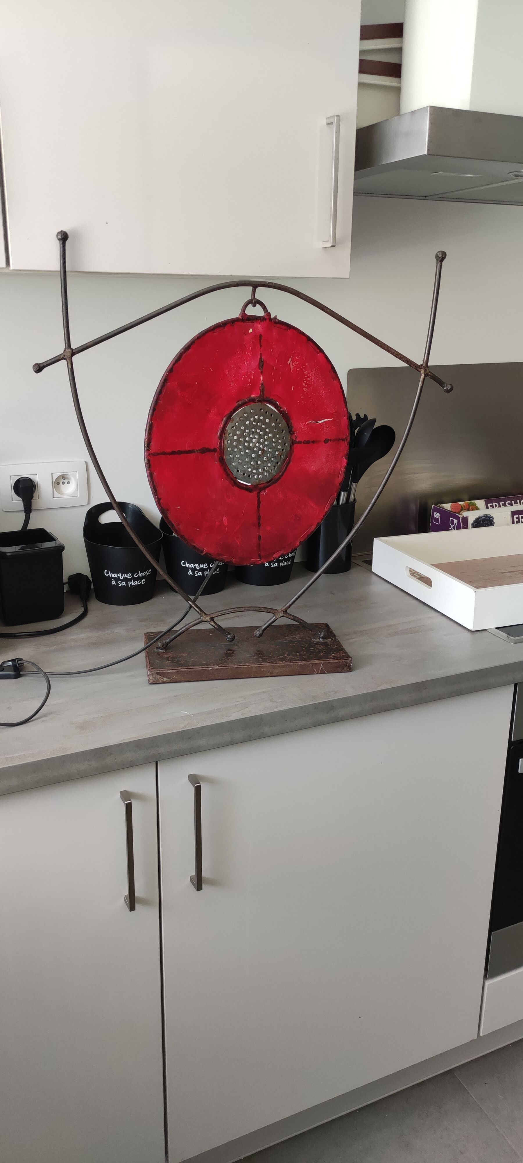 Brutalist metal and red lamp