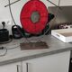 Brutalist metal and red lamp