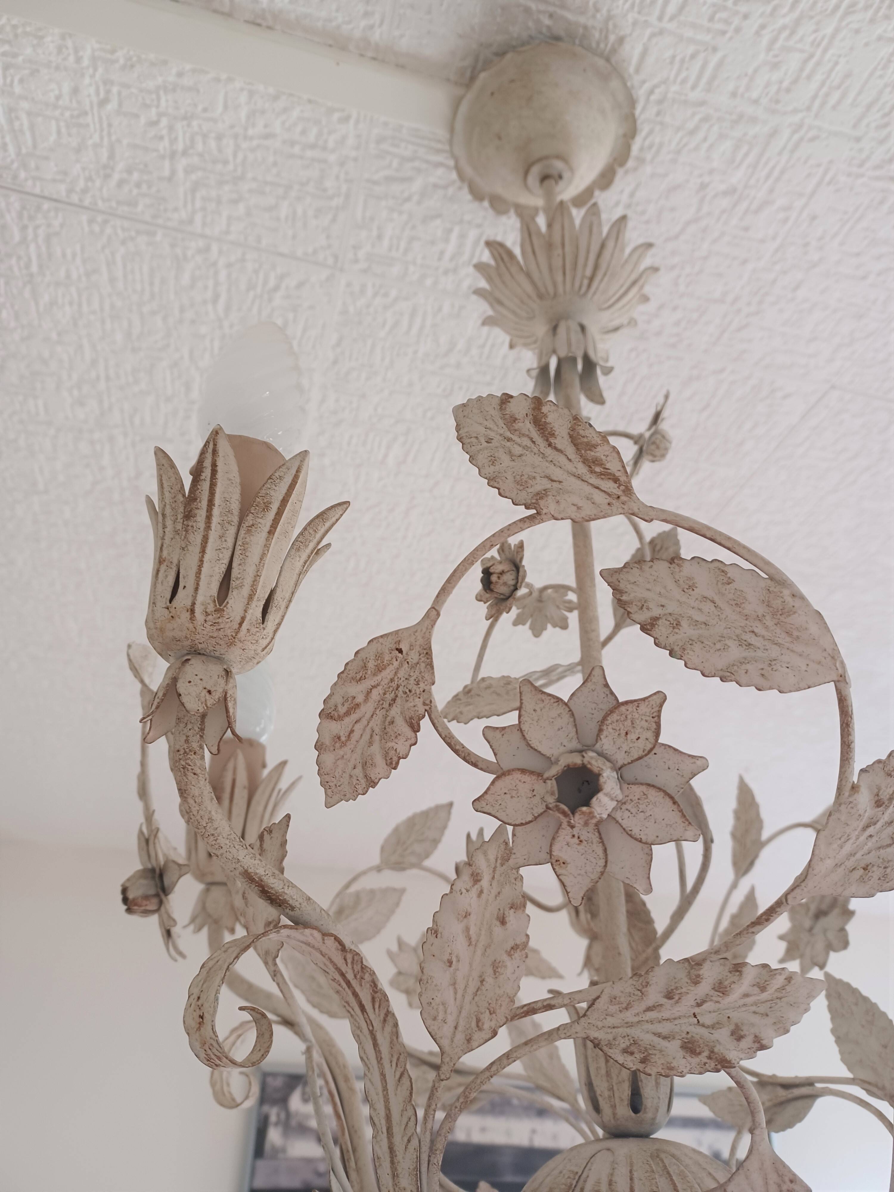 Wrought iron chandelier - Floral decor - Italy - 1950
