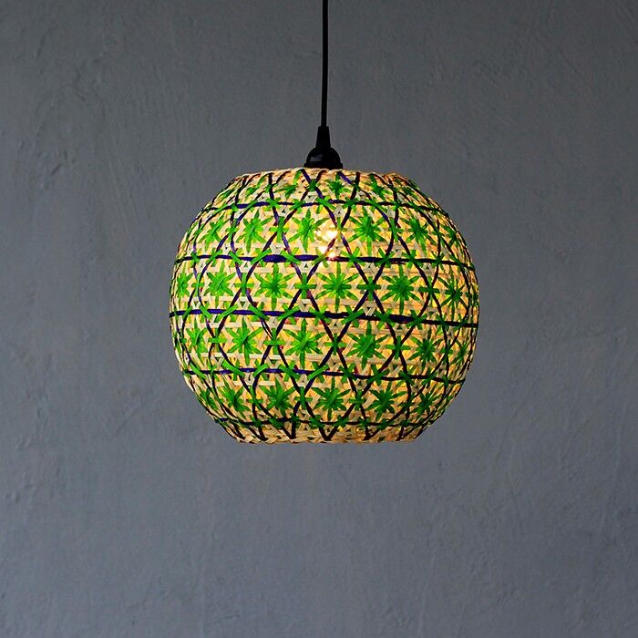 Green rattan globe chandelier