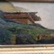 Old oil painting on cardboard mountain landscape late 19th century