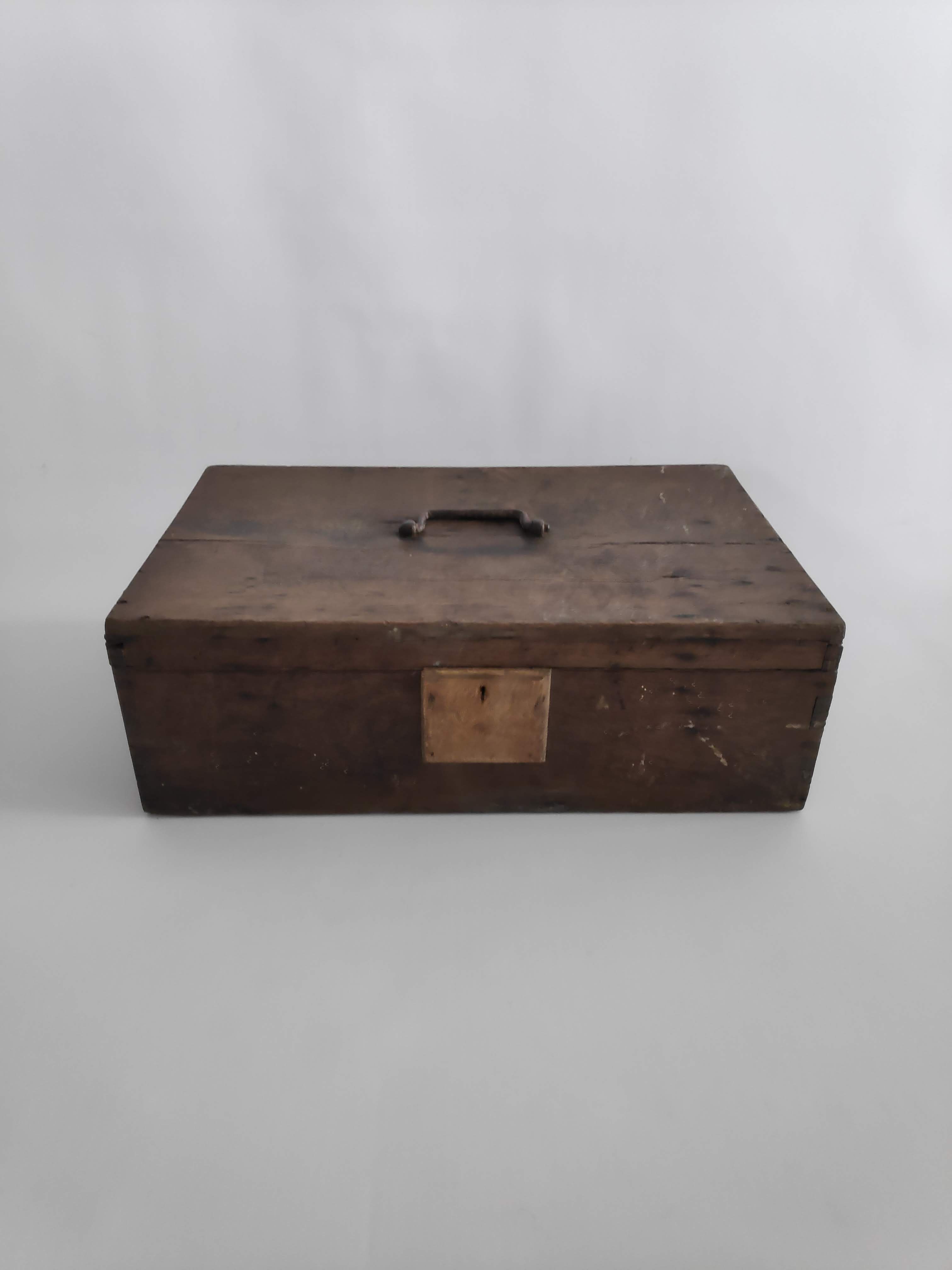 Old rectangular wooden tool case
