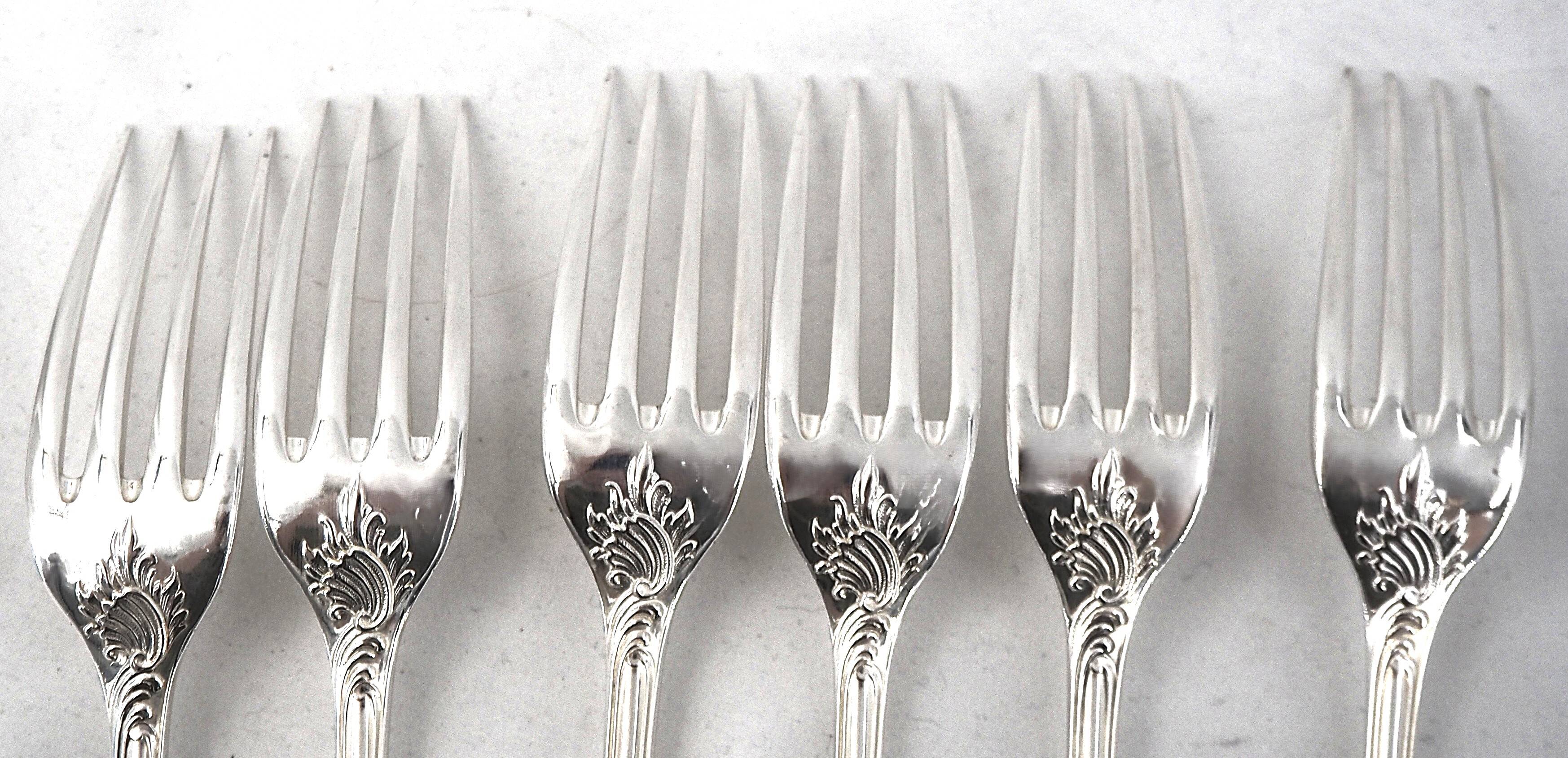 Christofle Marly, 6 table forks, 21.5 cm, in silver-plated metal.