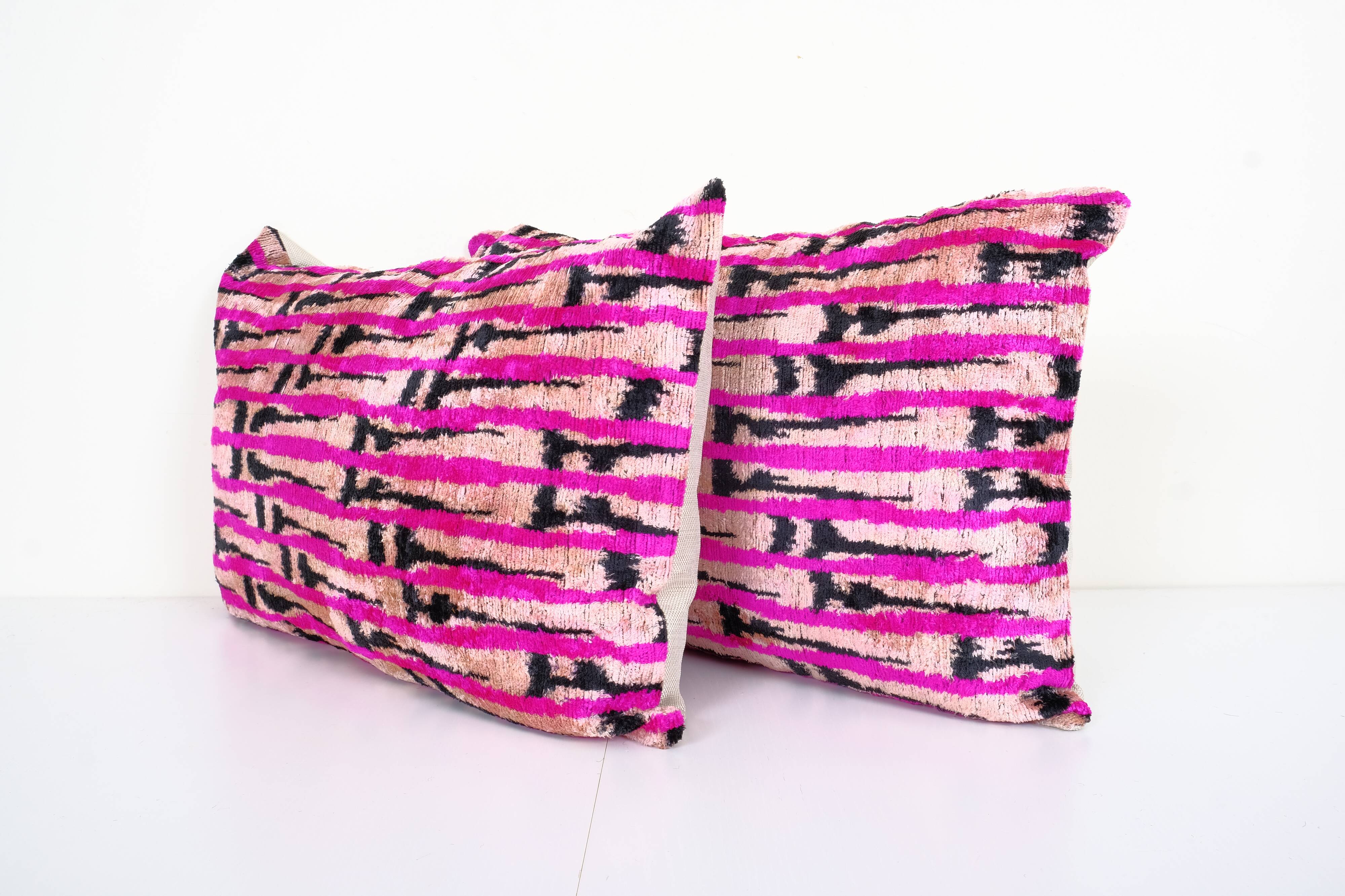 Matching silk ikat velvet pillows