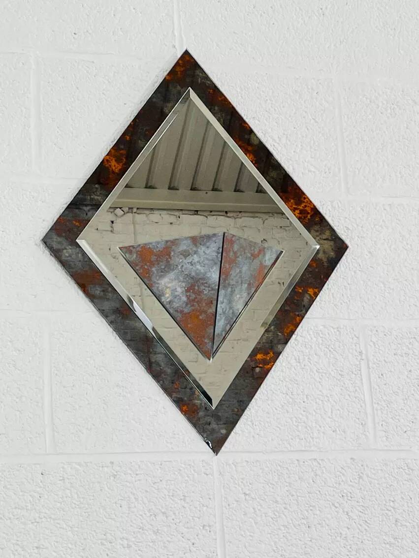 Miroir Art Deco années 40 forme losange avec cache pot intégré
