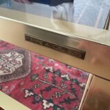 Pierre Vandel Paris 1970s vintage coffee table in brass and glass.