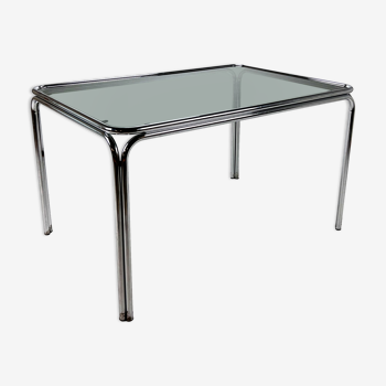 Italian Rectangular Dining Table with Tubular Frame and Smoked Glass, 1970s