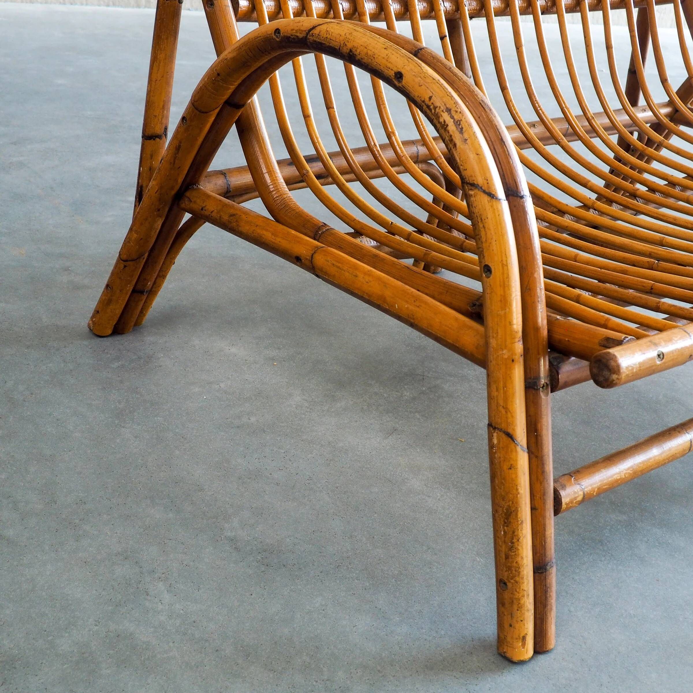 Mid-century rattan & bamboo two-seater lounge sofa