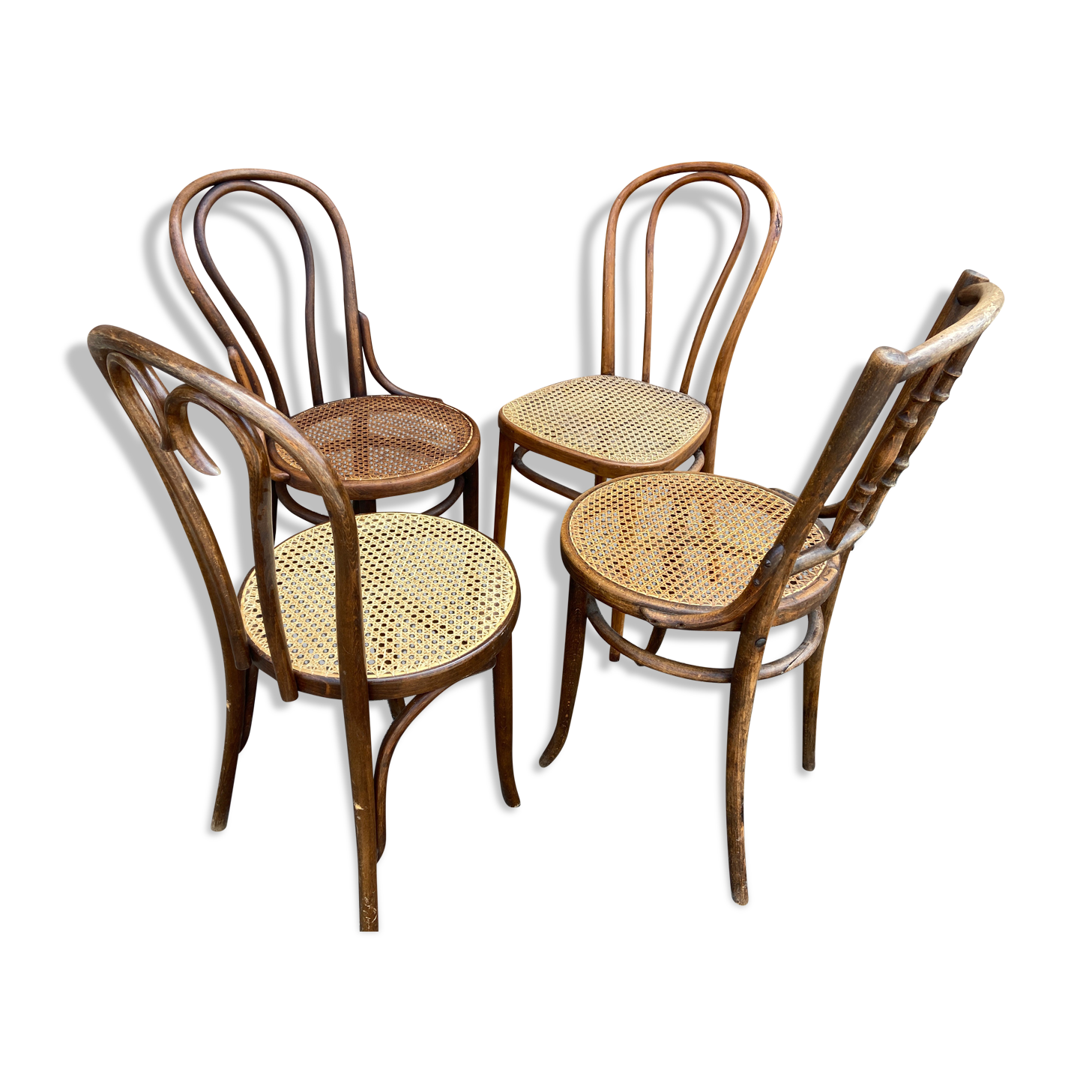 Set of 4 Bistro chairs mismatched curved wood