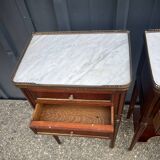 Pair of mahogany bedside tables, marble top, Louis XVI style