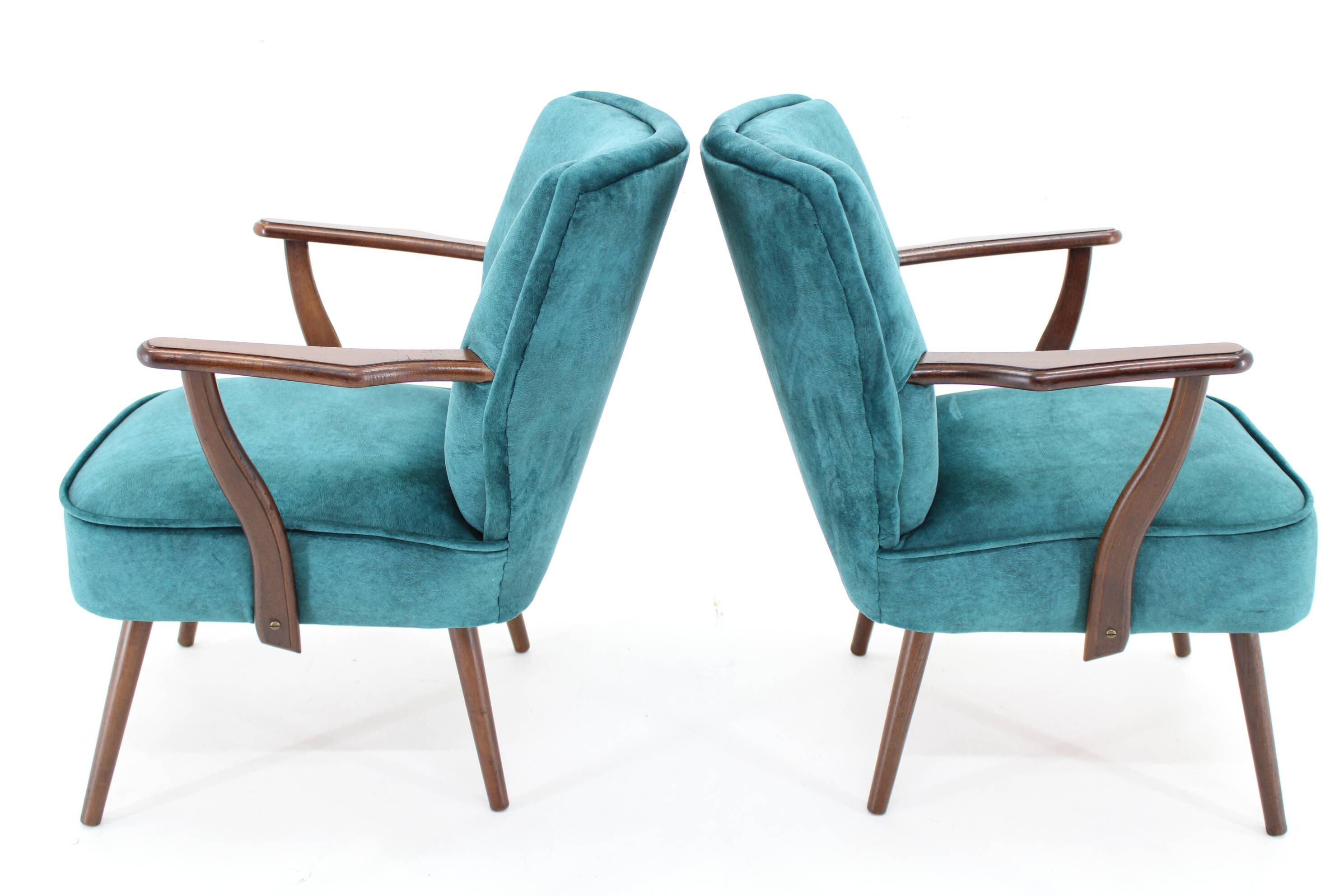 1970s Pair of Refurbished Beech Armchairs in Velvet, Czechoslovakia