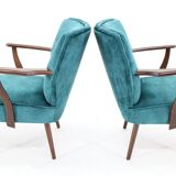 1970s Pair of Refurbished Beech Armchairs in Velvet, Czechoslovakia