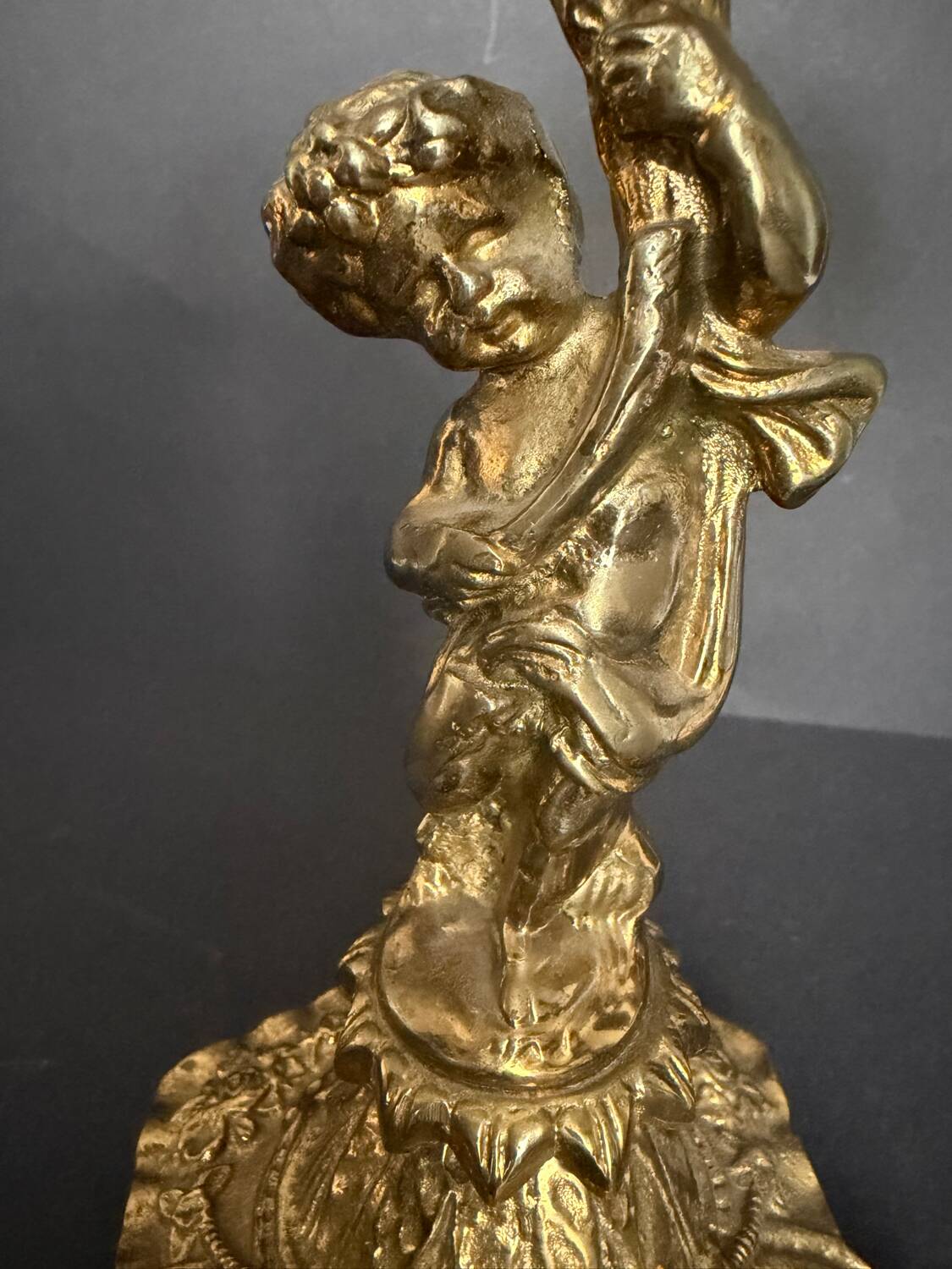 Antique crystal bowl on a bronze stand.