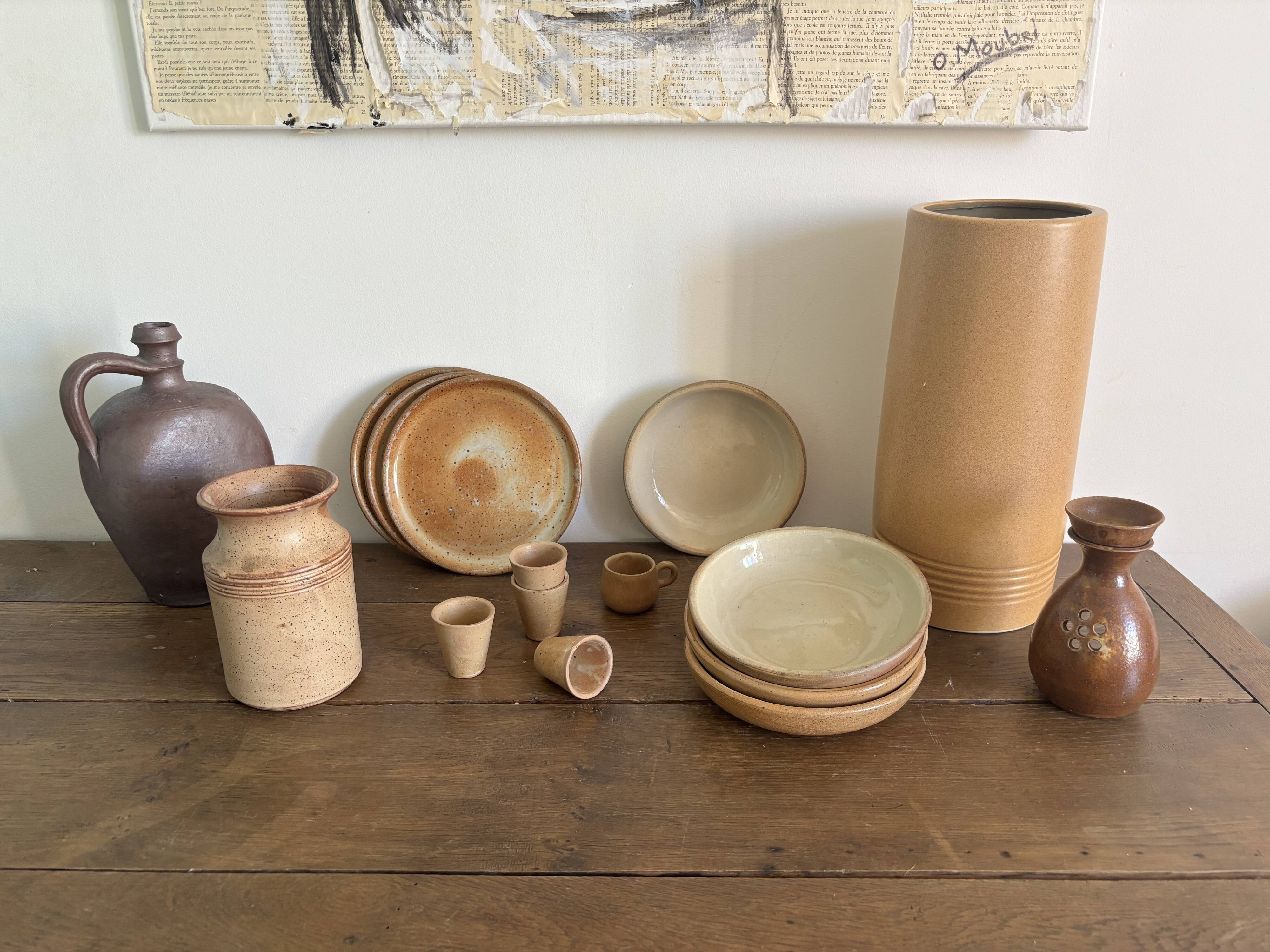 Vintage french stoneware ceramics set – mineral earth