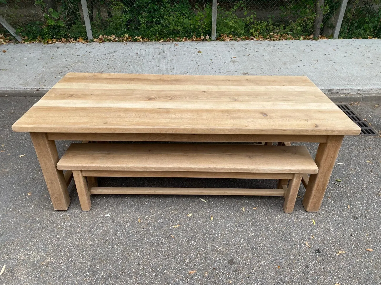 1970s stripped solid oak farmhouse dining table - 210cm