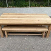 Table à manger de ferme décapée en chêne massif brut 1970 - 210cm