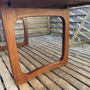 Extendable teak table, sled base, vintage style.