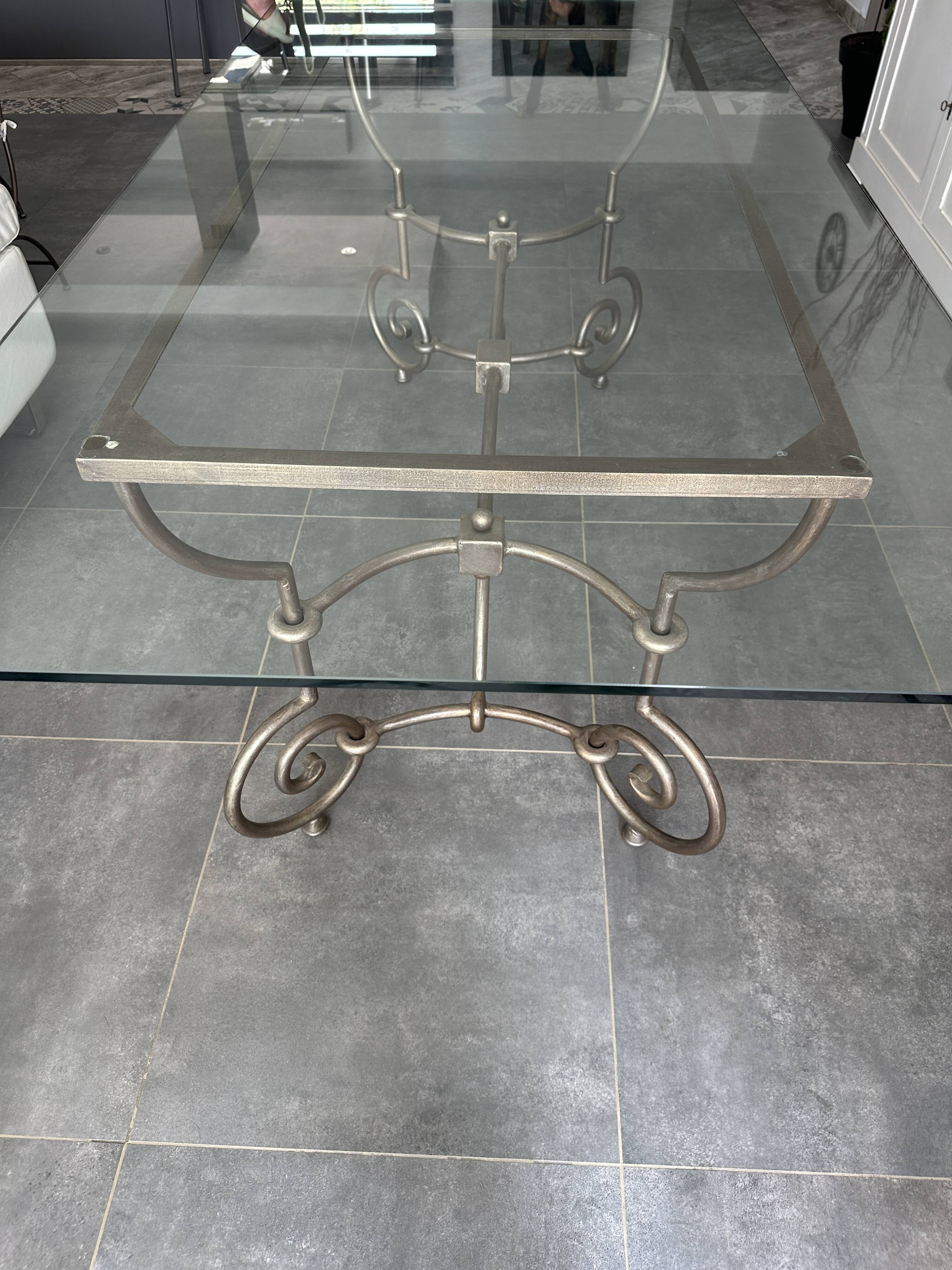 Roche Bobois glass and steel dining table and 6 chairs