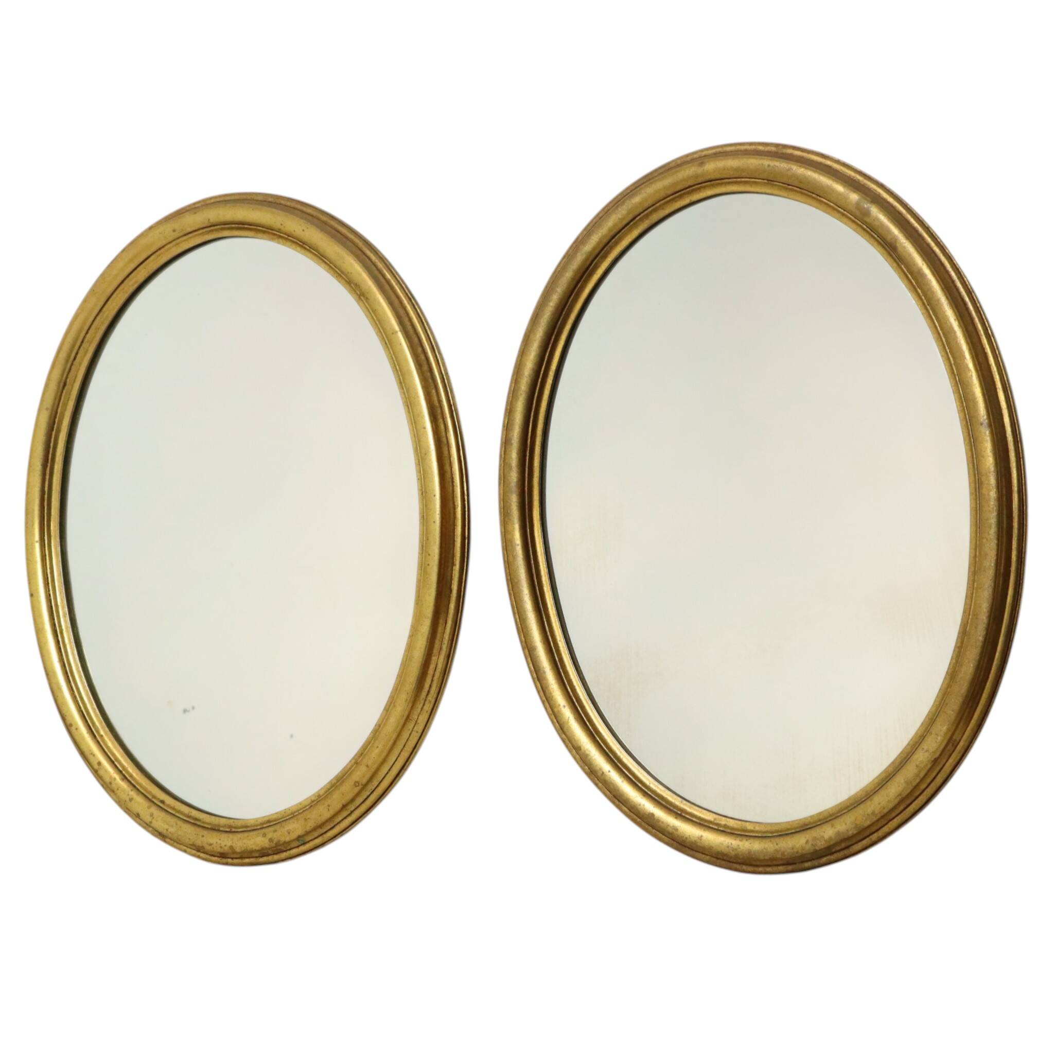 Pair of Oval Gold-Leaf Mirrors, France, 20th Century