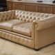 Beige leather Chesterfield sofa handmade in England.