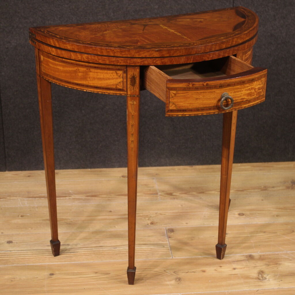 Inlaid half-moon side table in Louis XVI style