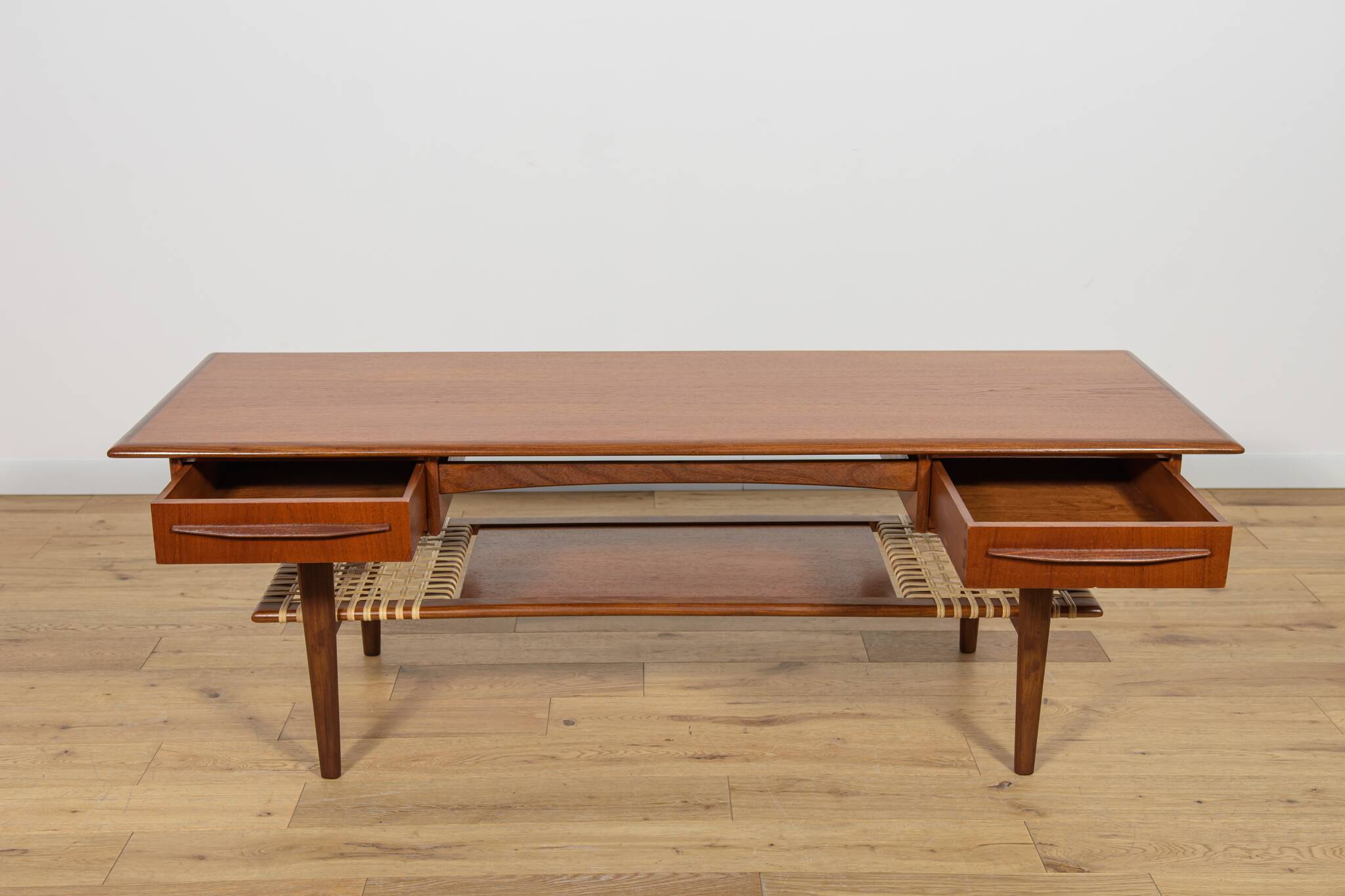 Mid-Century Teak & Rattan Coffee Table, Denmark, 1960s