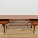 Table basse en teck et rotin du milieu du siècle, Danemark, années 1960