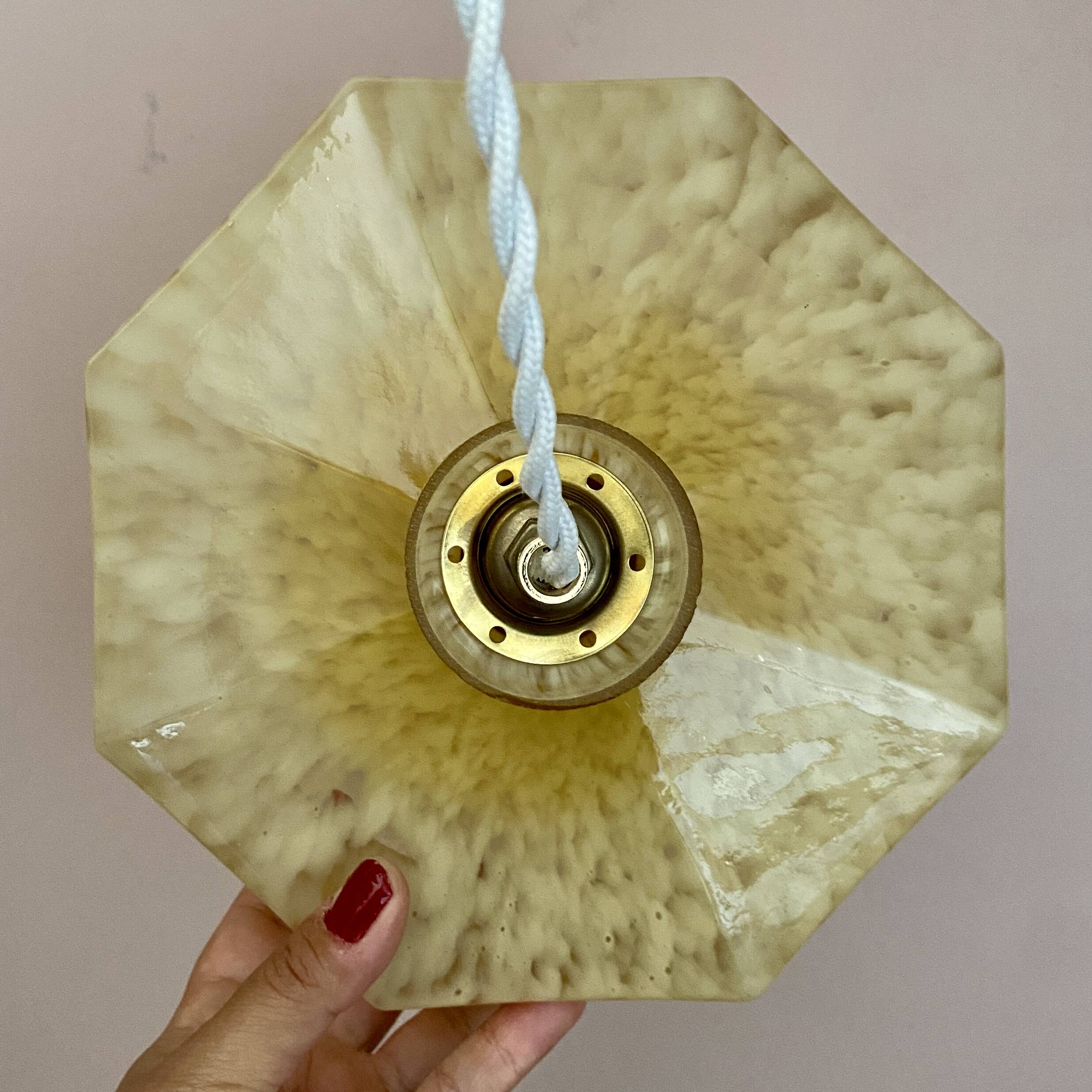 Vintage yellow Clichy glass lampshade pendant light